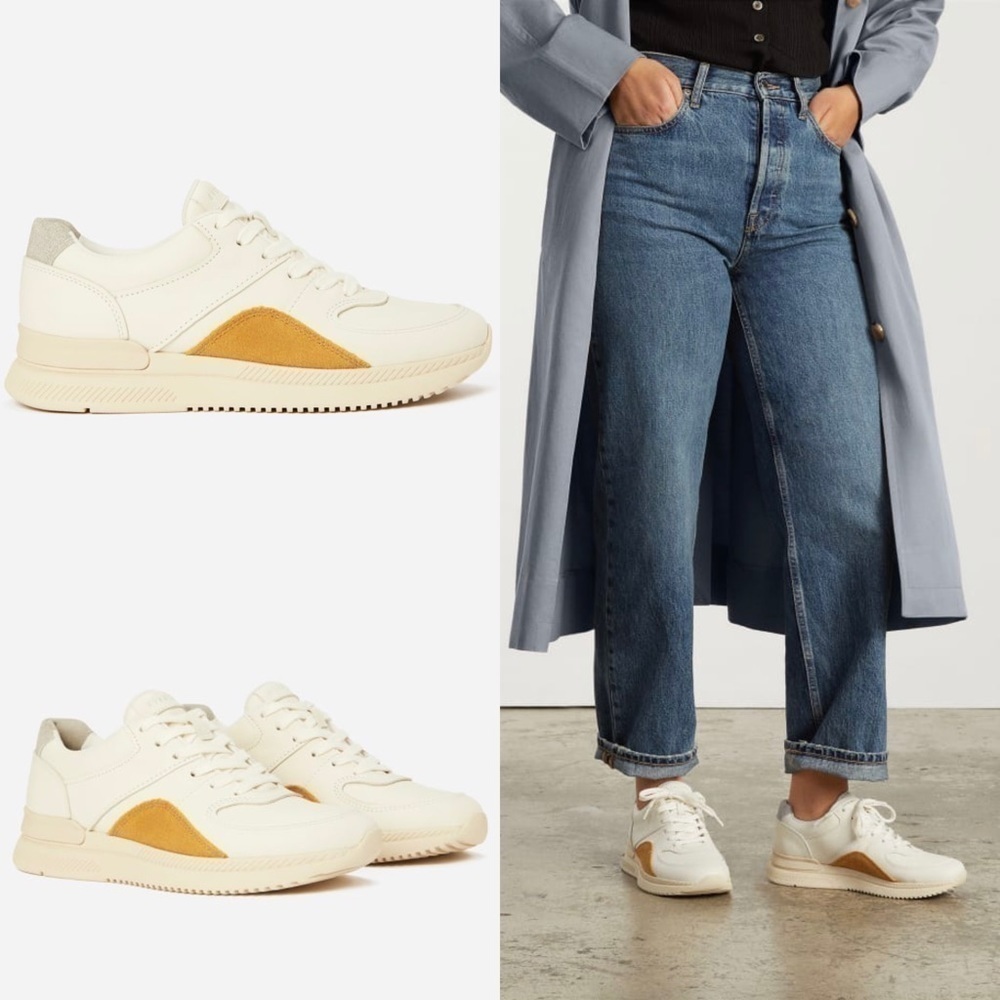 EVERLANE The Trainer White & Mustard Yellow Leather Sneakers Size 10